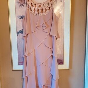 Size 6 mauve tiered cocktail dress with beaded neckline